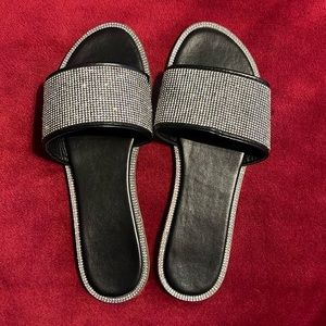 Gorgeous black sandals with gems all over!! Unworn!!